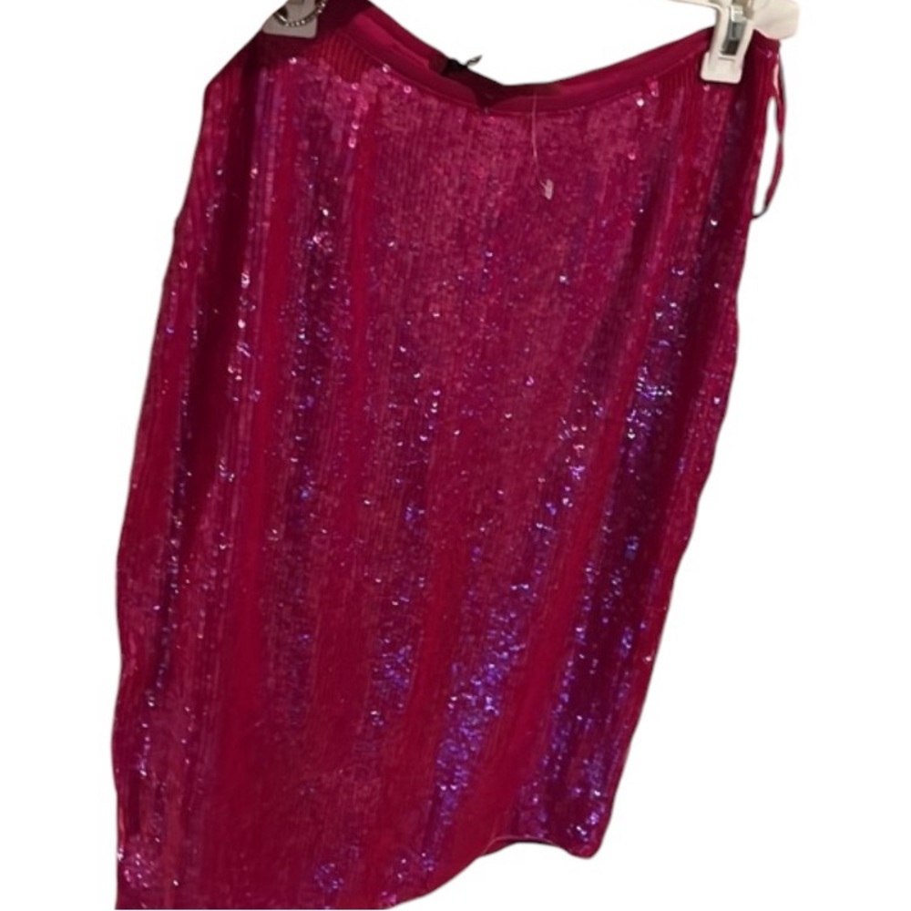 Emma Black size 10 pink sequin midi pencil skirt with back zip & slit
